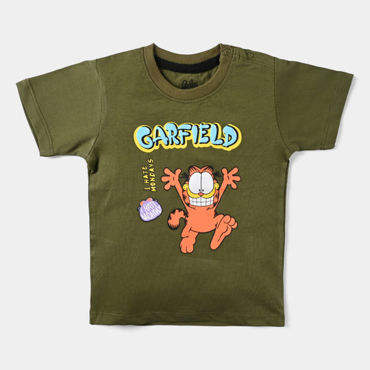 Infant Boys Slub Jersey T-Shirt Garfield-C. Olive