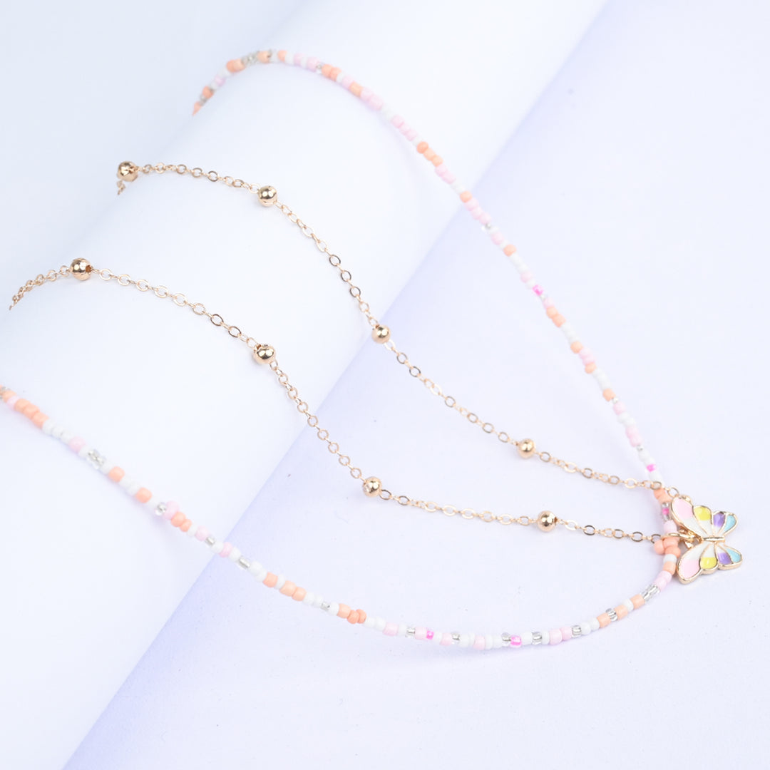 2-in-1 Chain Beads Butterfly Pendant Necklace