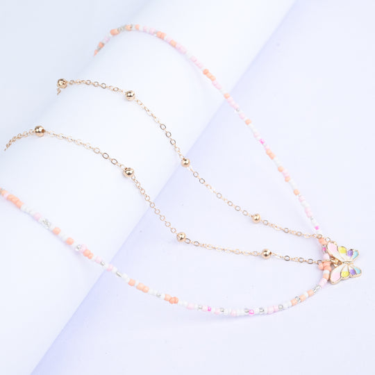 2-in-1 Chain Beads Butterfly Pendant Necklace