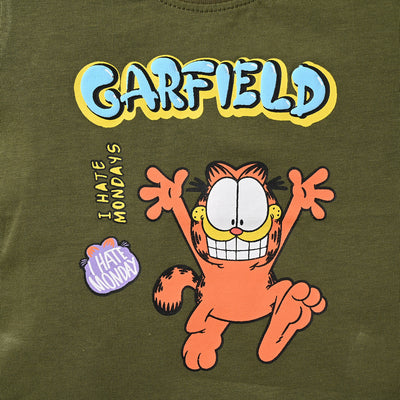 Infant Boys Slub Jersey T-Shirt Garfield-C. Olive