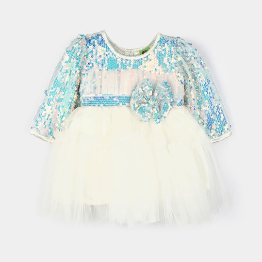 Infant Girls Sequence Fancy Frock-Blossom-Light Blue