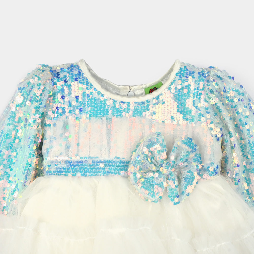 Infant Girls Sequence Fancy Frock-Blossom-Light Blue