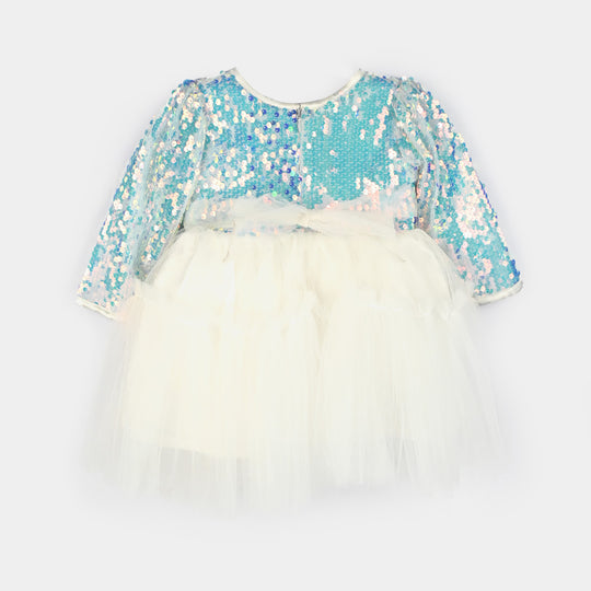 Infant Girls Sequence Fancy Frock-Blossom-Light Blue
