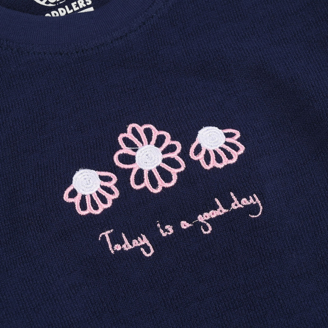 Girls Jersey/Terry S&P T-Shirt (Half Sleeve Good Day) – Navy Blue