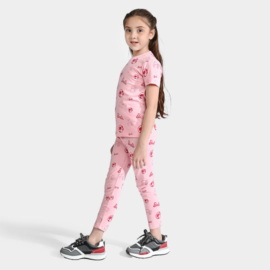 Girls Yarn Dyed Night Suit-Candy Pink