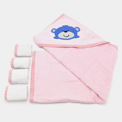 Baby Hooded Bath Towel + 4PCS Face Towel Set | 5Pcs