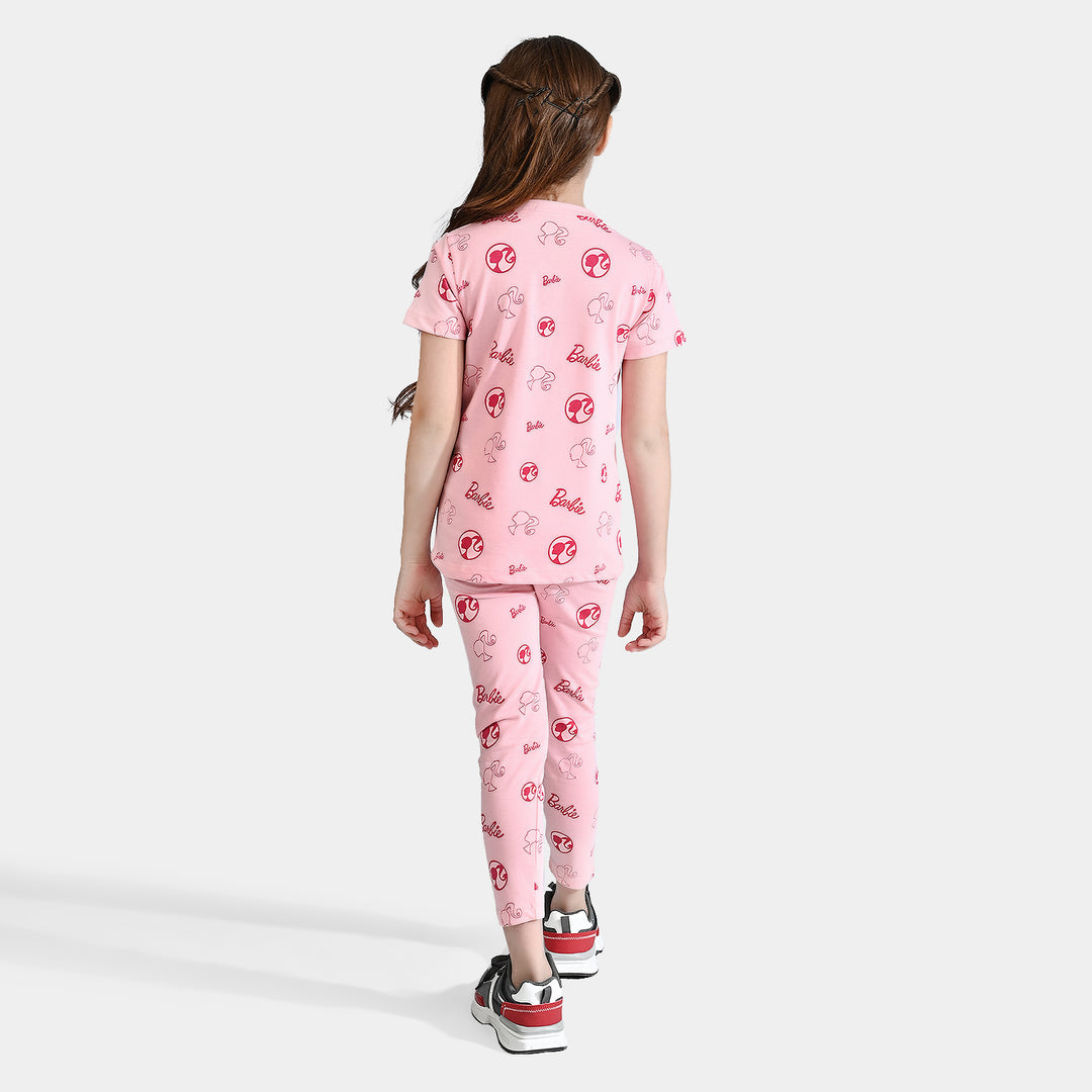 Girls Yarn Dyed Night Suit-Candy Pink