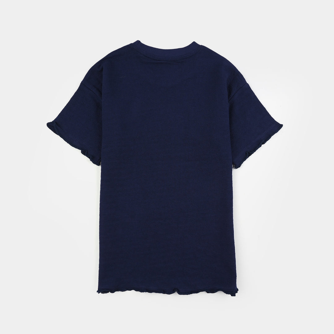 Girls Jersey/Terry S&P T-Shirt (Half Sleeve Good Day) – Navy Blue