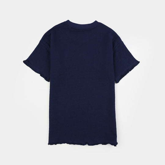 Girls Jersey/Terry S&P T-Shirt (Half Sleeve Good Day) – Navy Blue