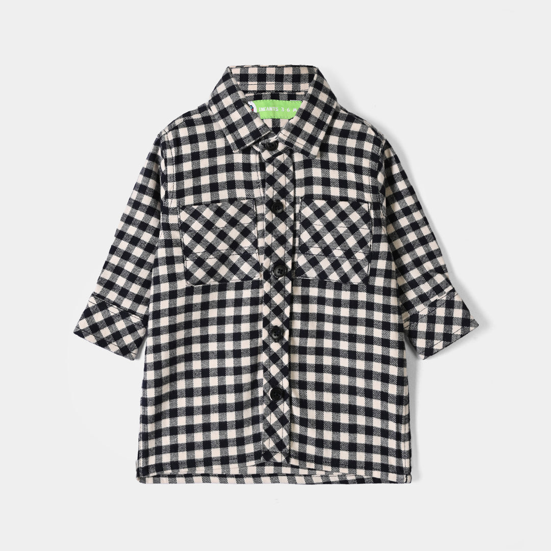 Infant Boys Flannel Basic Casual Shirt F/S Hooded-Off.White
