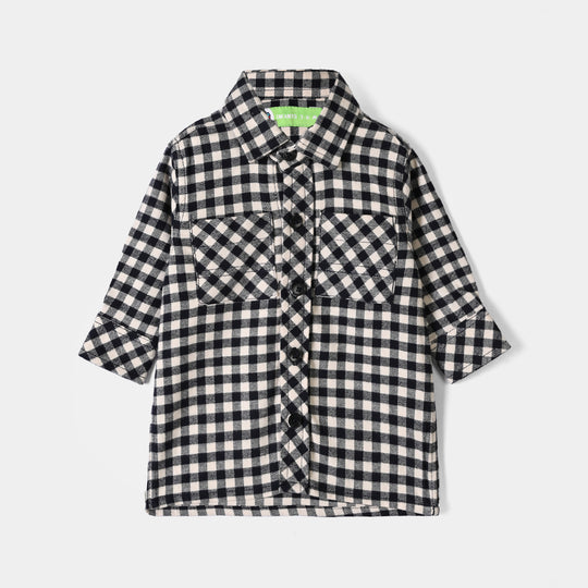 Infant Boys Flannel Basic Casual Shirt F/S Hooded-Off.White