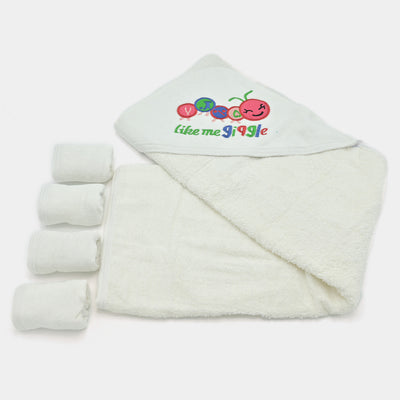 Baby Hooded Bath Towel + 4PCS Face Towel Set | 5Pcs