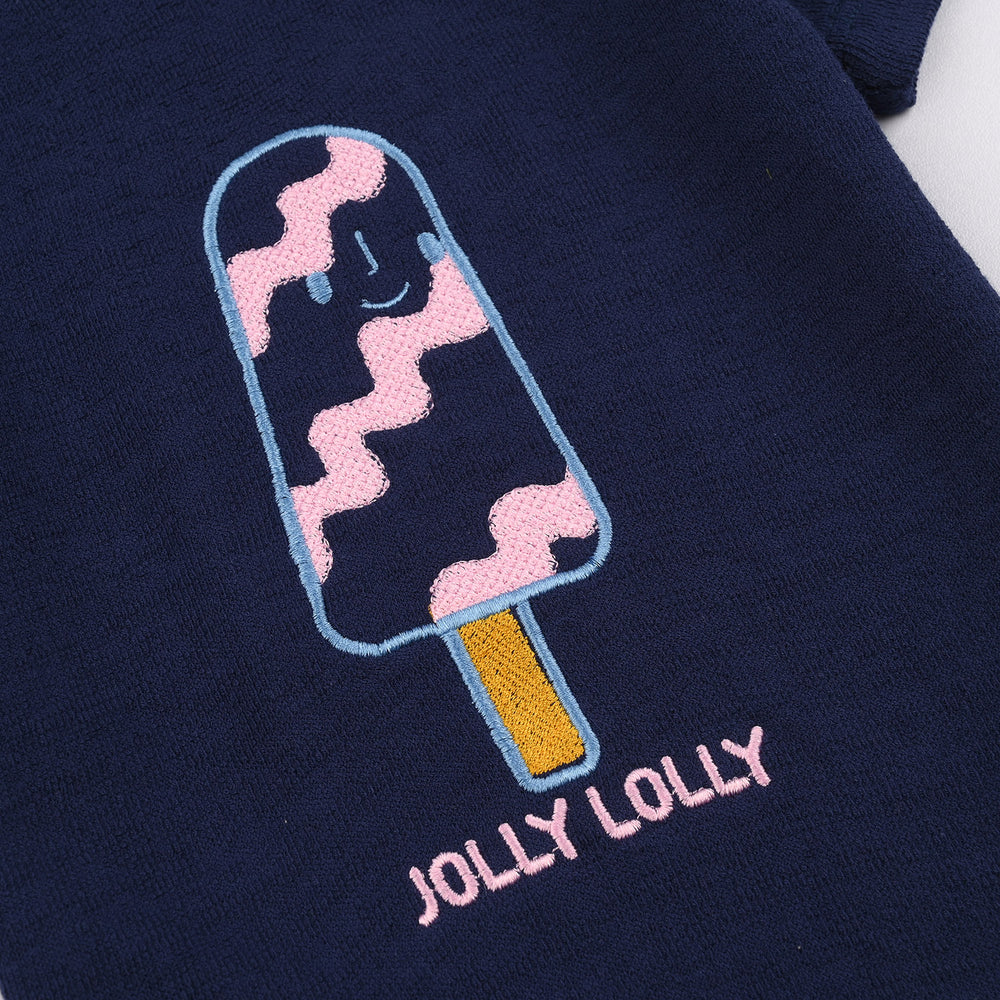Infant Girls Jersey/Terry T-Shirt H/S Jolly Lolly-Navy Blue
