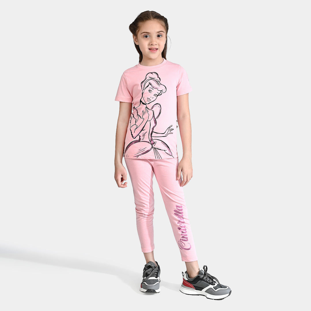 Girls Poly Cotton Jersey Night Suit -Candy Pink