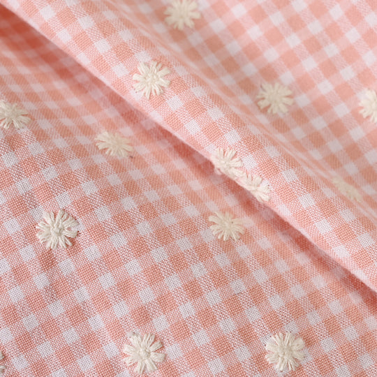 Girls Yarn Dyed Emb Top Floral Check-Peach