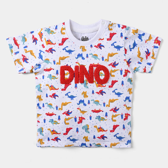 Infant Boys Slub Jersey T-Shirt Dinosaur-White