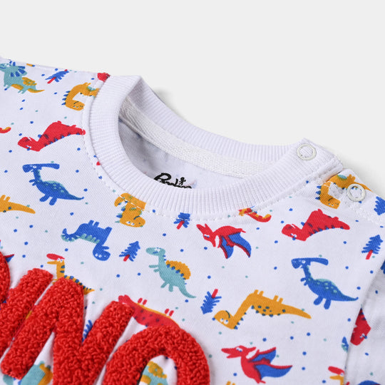 Infant Boys Slub Jersey T-Shirt Dinosaur-White