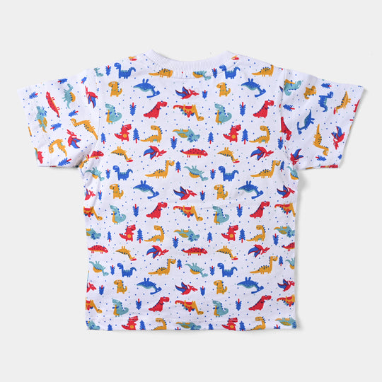 Infant Boys Slub Jersey T-Shirt Dinosaur-White