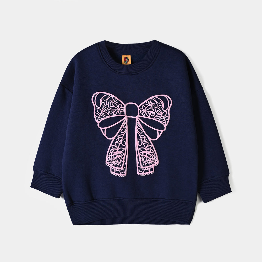 Girls Fleece 2 Piece Suit Lace Bow-NAVY