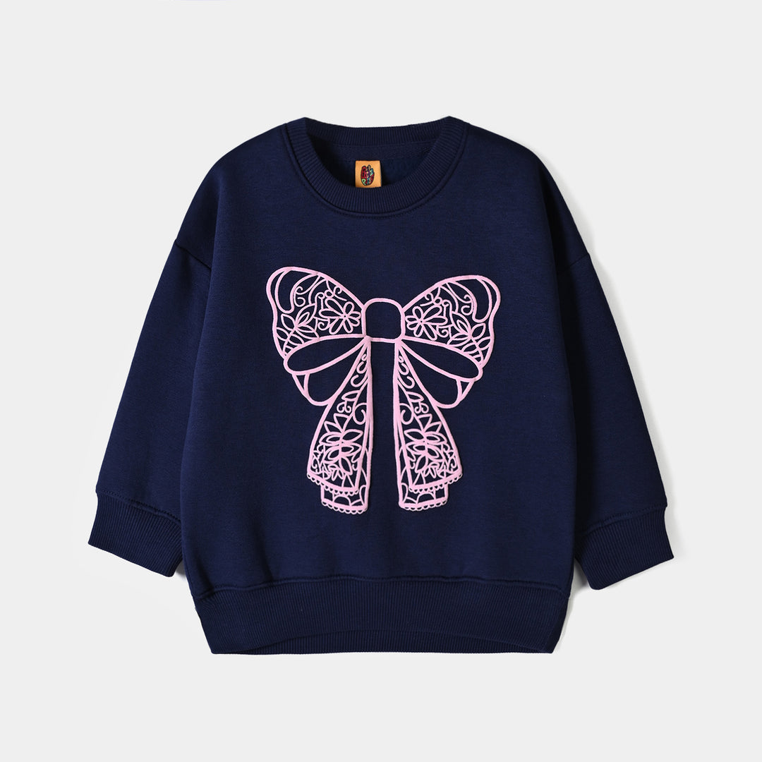 Girls Fleece 2 Piece Suit Lace Bow-NAVY