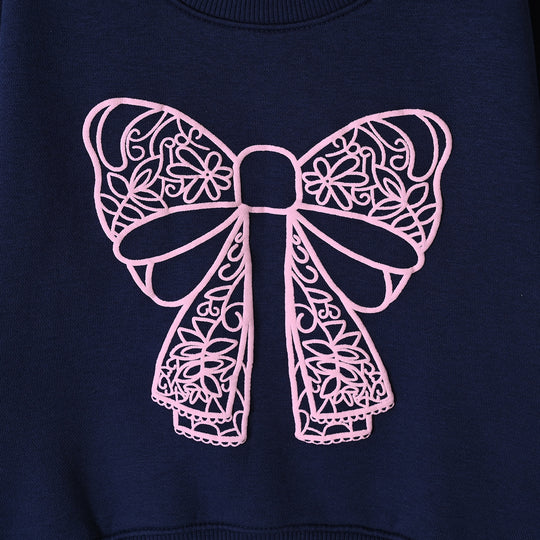 Girls Fleece 2 Piece Suit Lace Bow-NAVY