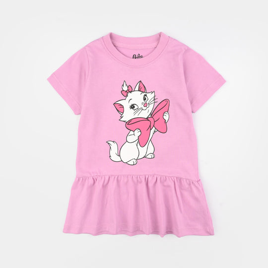 Infant Girls Jersey/Terry Knitted Frock (Character) - Pink