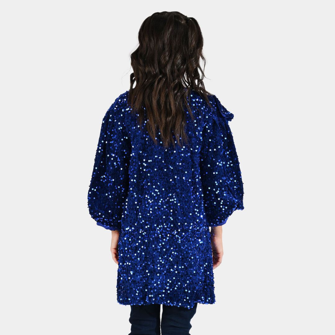 Girls Velvet Dress  Sequence-BLUE