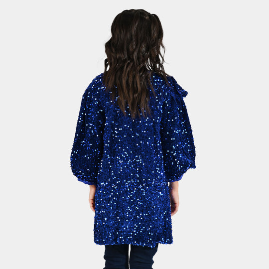 Girls Velvet Dress  Sequence-BLUE