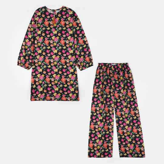 Teens Girls Cotton Printed 2-Piece Set - Raspberry/Multi