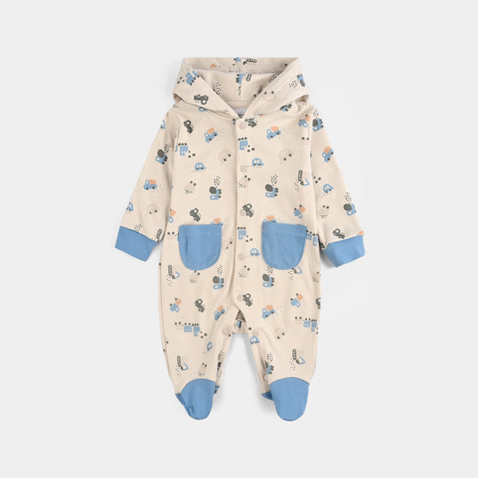 Infant Boys Cotton Interlock Romper-BEIGE