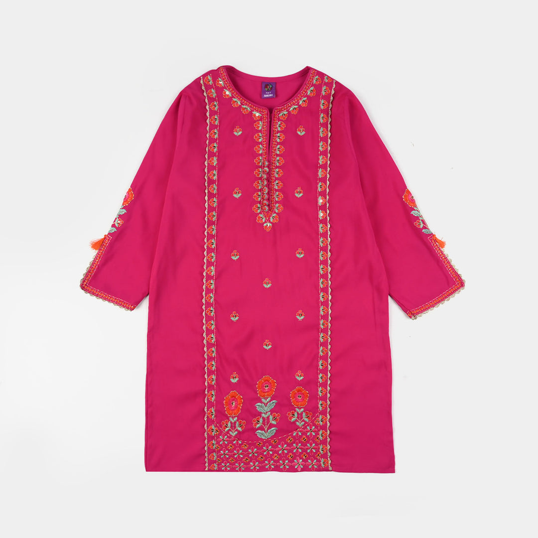 Girls Poly Cambric 3-Piece Set (Rangeen) – Shocking Pink