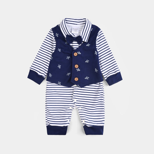 Infant Boys Cotton Interlock Romper-Navy Stripe
