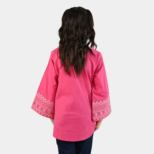 Girls Cotton Slub Emb Top Pink Fusion-Fuchs Rose