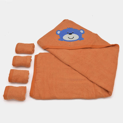 Baby Hooded Bath Towel + 4PCS Face Towel Set | 5Pcs