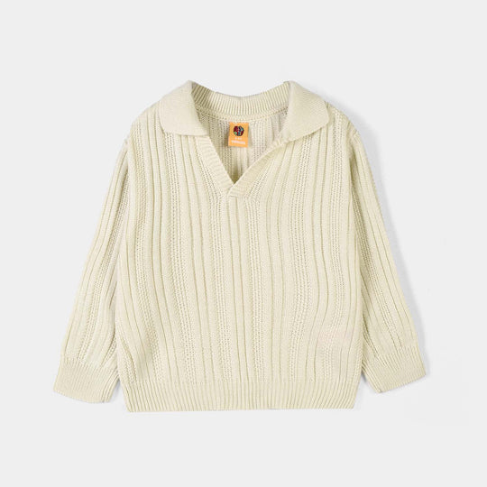 Boys Acrylic Sweater-Dropline-Off.White