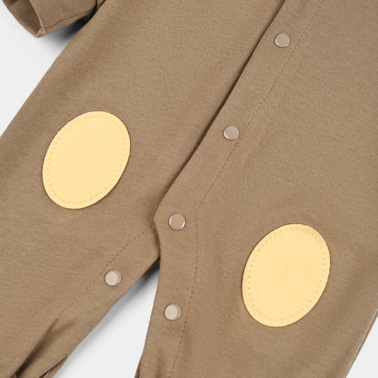 Infant Boys Cotton Interlock Romper-BROWN