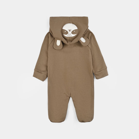 Infant Boys Cotton Interlock Romper-BROWN