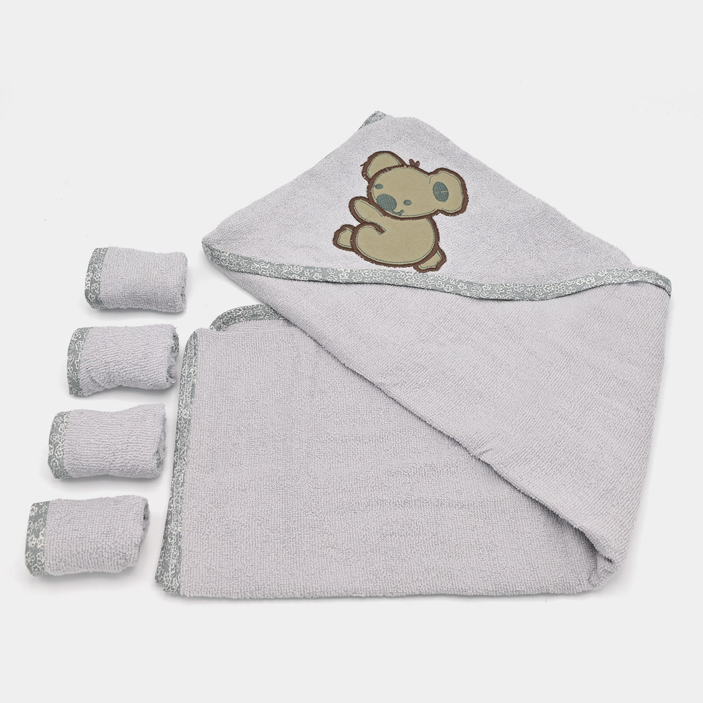 Baby Hooded Bath Towel + 4PCS Face Towel Set | 5Pcs