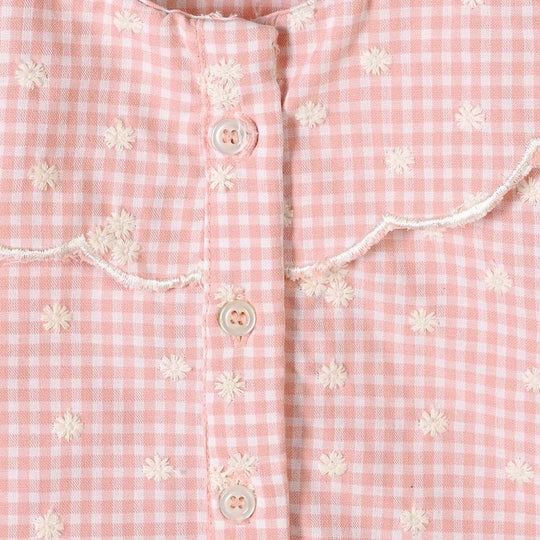 Infant Girls Yarn Dyed Emb Top Floral Check-Peach