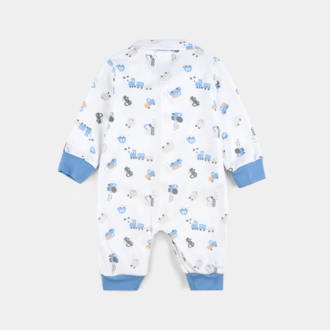 Infant Boys Cotton Interlock Romper-Blue/White