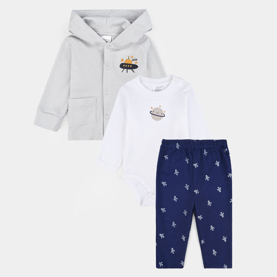 Infant Boys Cotton Interlock 3 PC Set-Sky/White/Navy