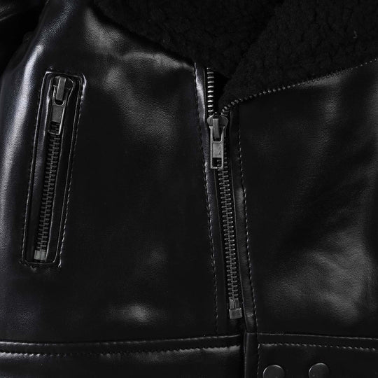 Boys PU Jacket Sherpa Collar-BLACK