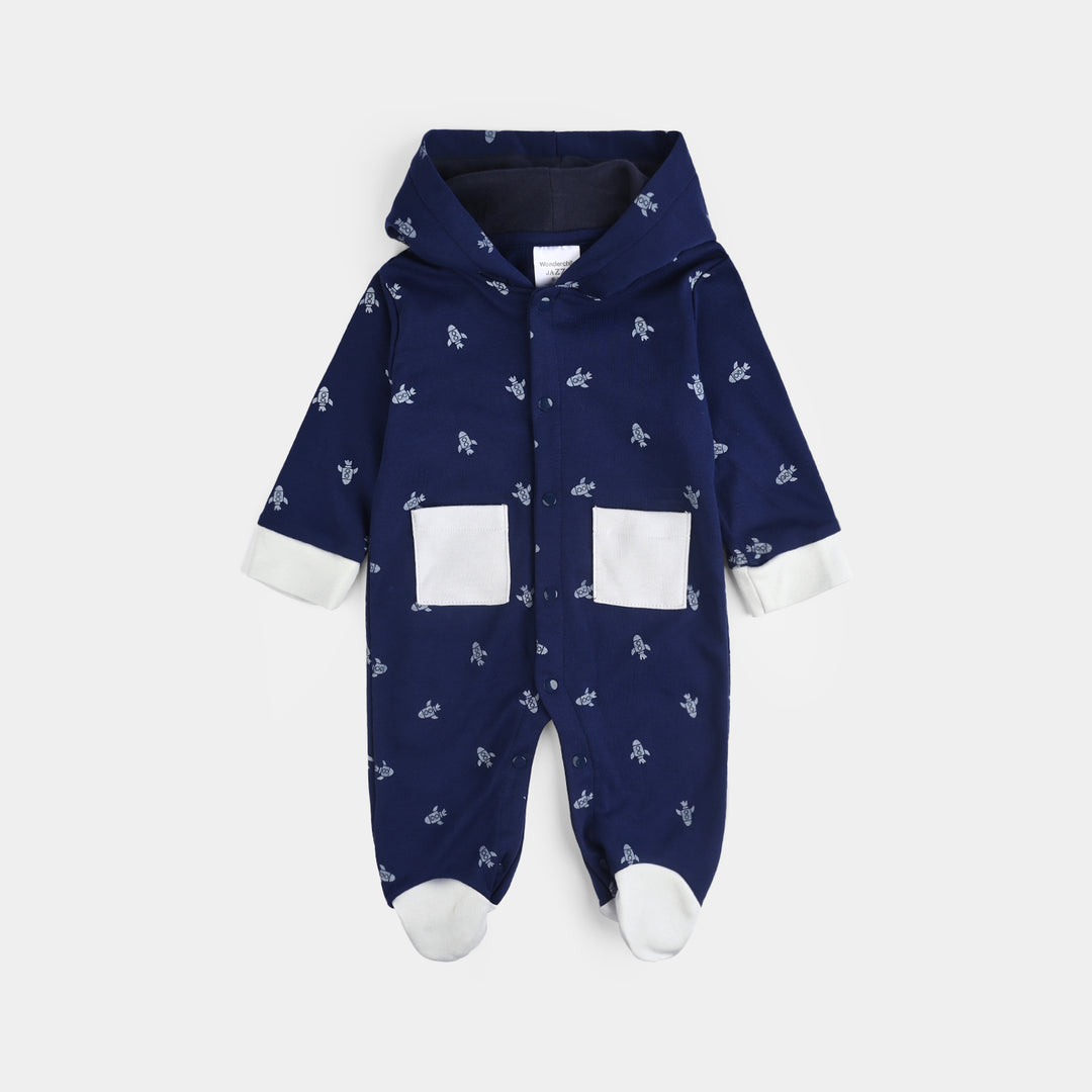 Infant Boys Cotton Interlock Romper-NAVY