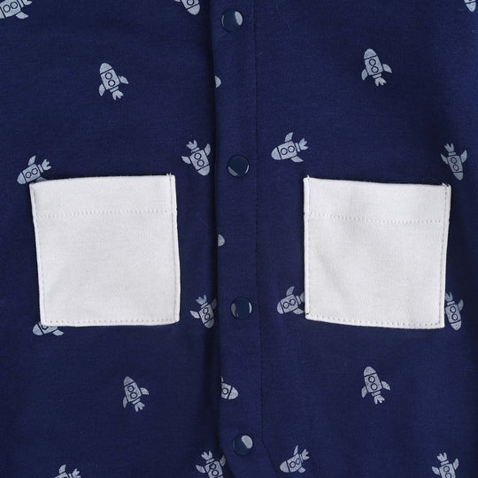 Infant Boys Cotton Interlock Romper-NAVY