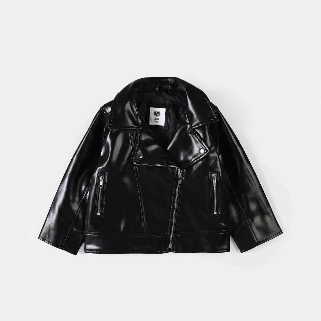 Girls PU Jacket Pu Lapel-BLACK