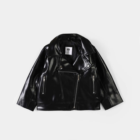 Girls PU Jacket Pu Lapel-BLACK