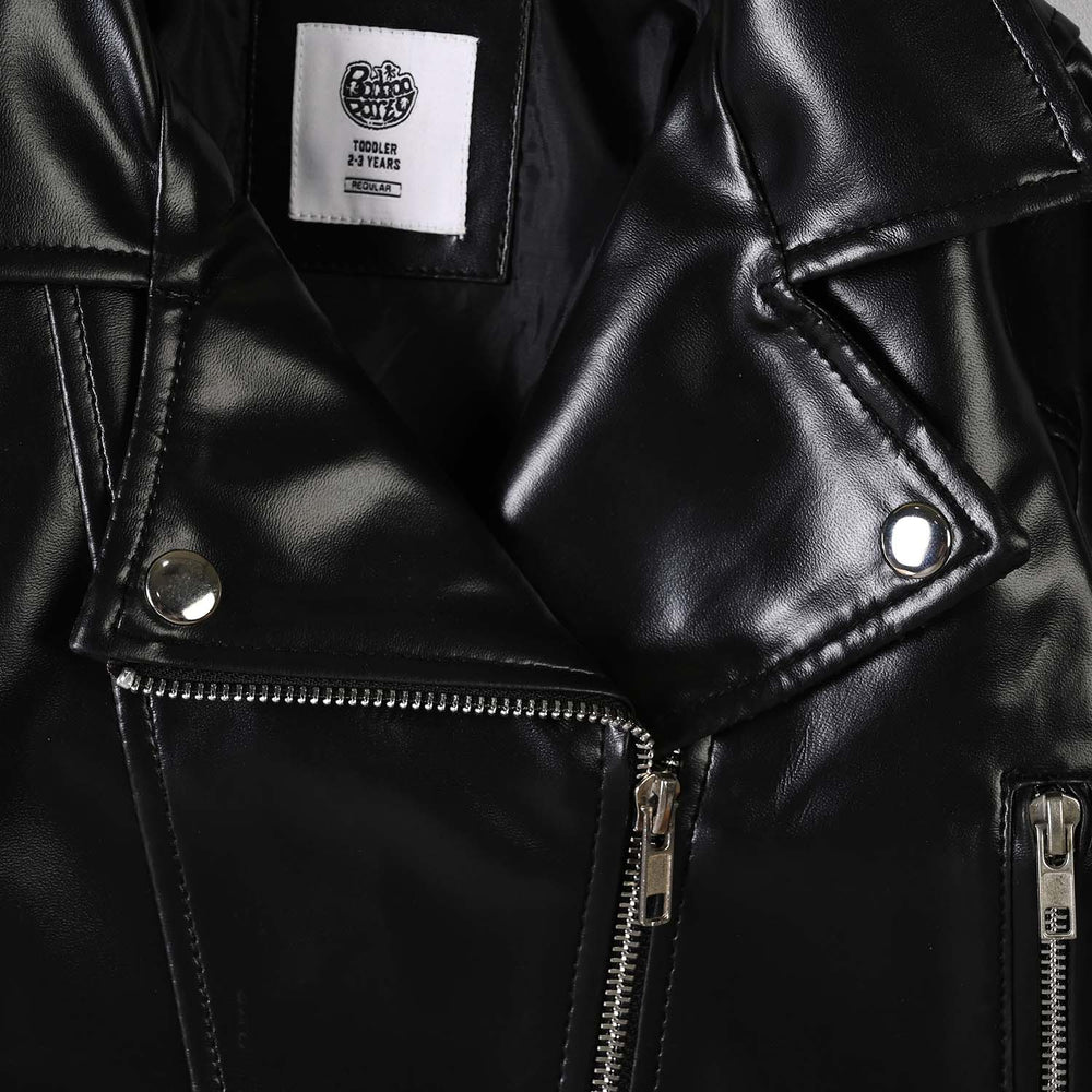 Girls PU Jacket Pu Lapel-BLACK