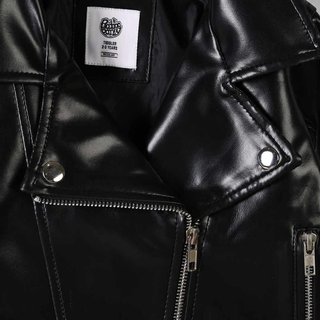 Girls PU Jacket Pu Lapel-BLACK
