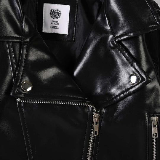 Girls PU Jacket Pu Lapel-BLACK
