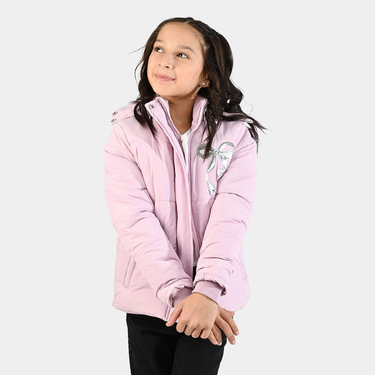 Girls Quilted Hooded Jacket F/S Bow - PURPLE